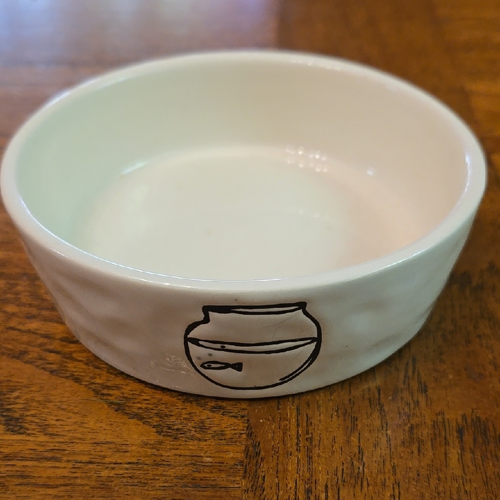 White Ceramic Bowl with Fish Design